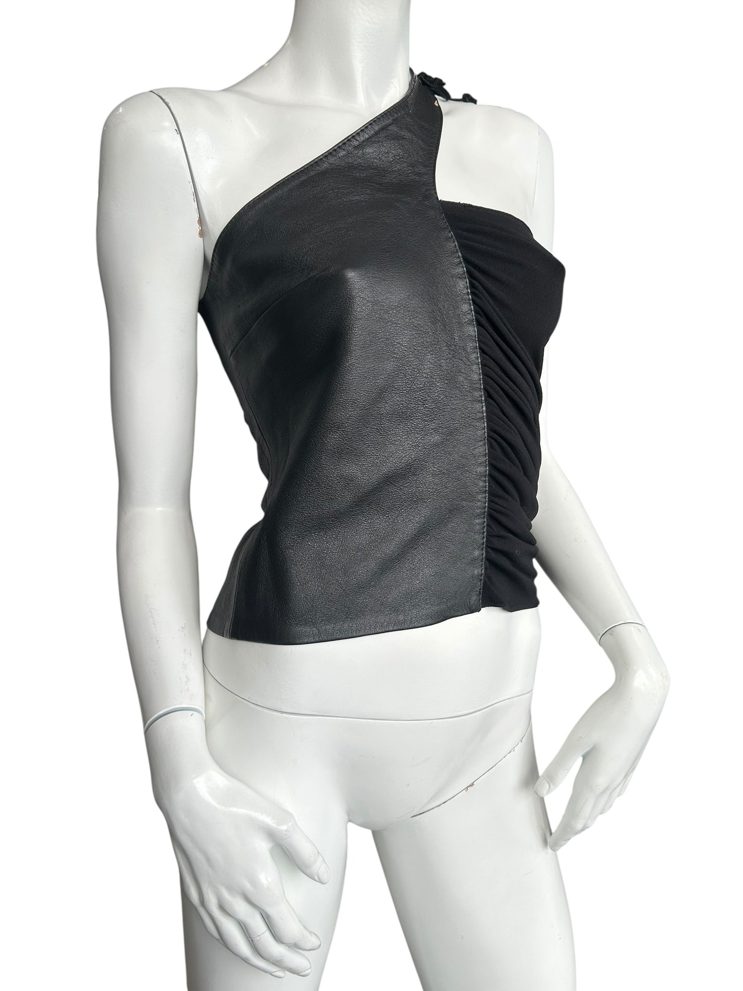 ASYMETRICAL COLLAR LEATHER TOP