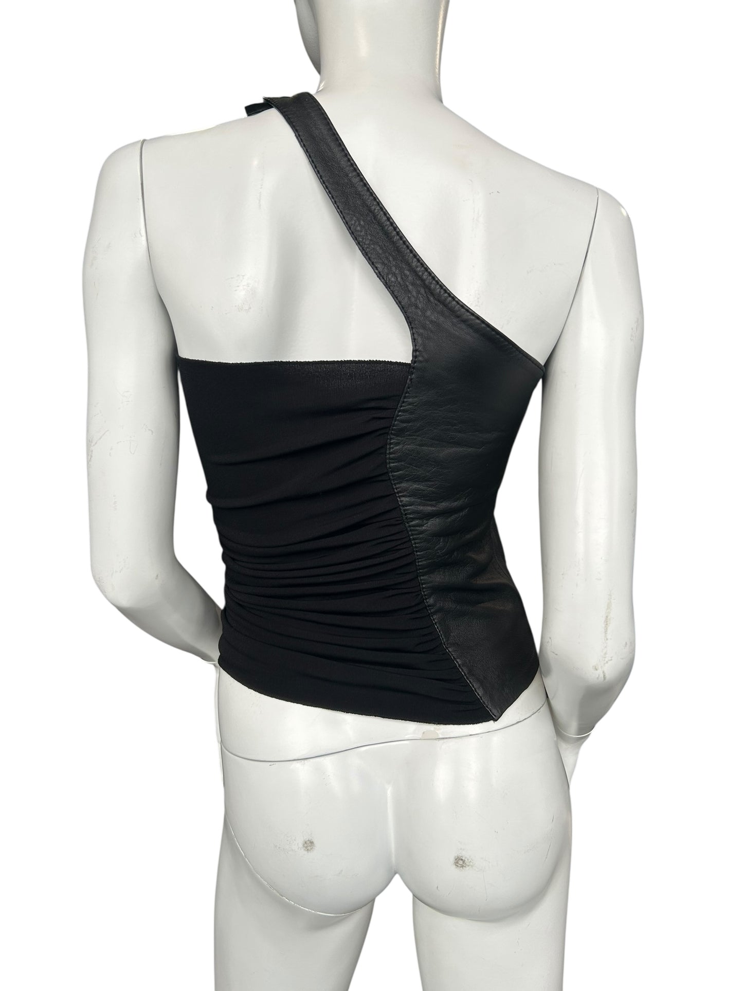 ASYMETRICAL COLLAR LEATHER TOP
