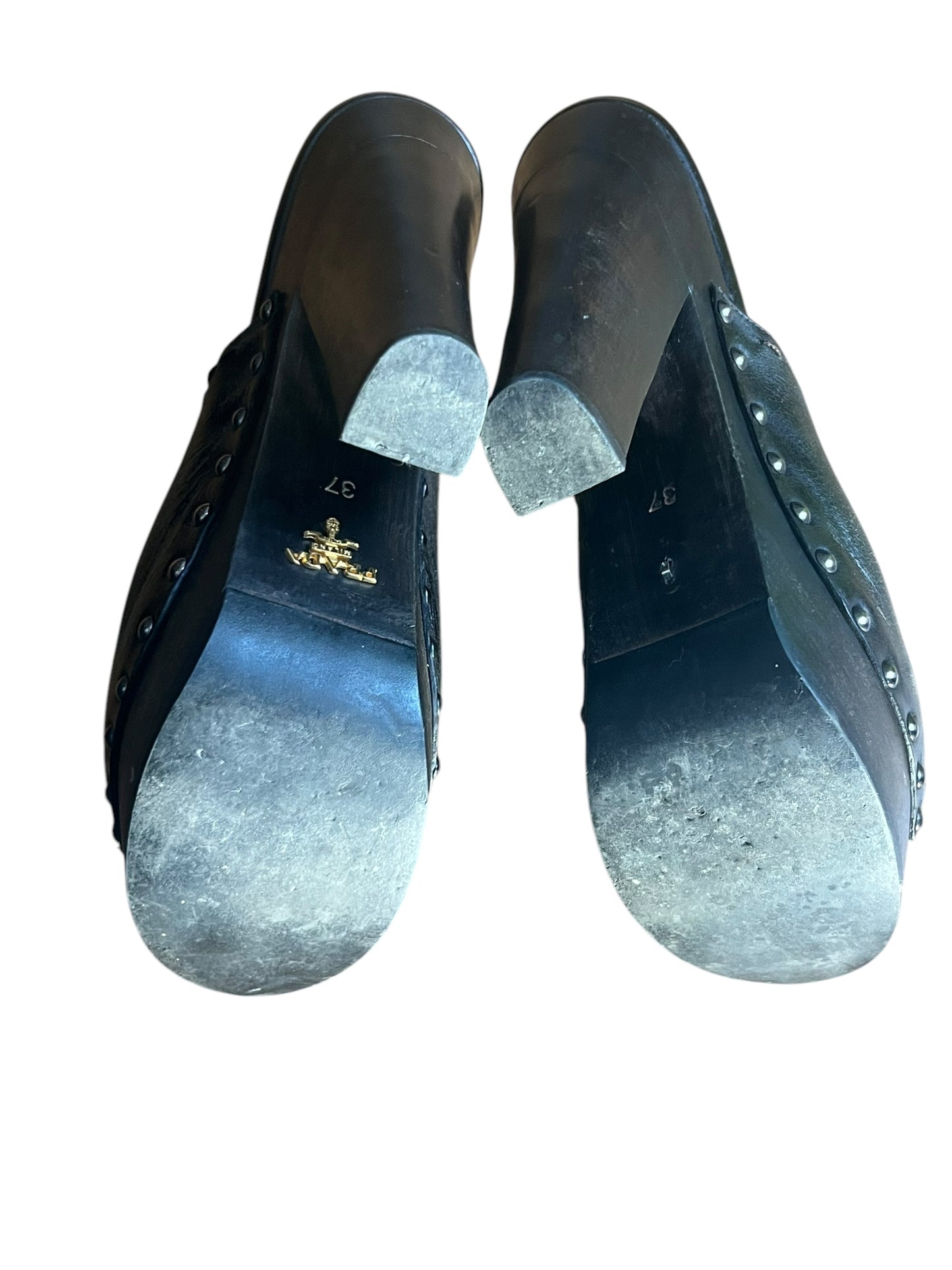 PRADA STUDDED LEATHER SABOT