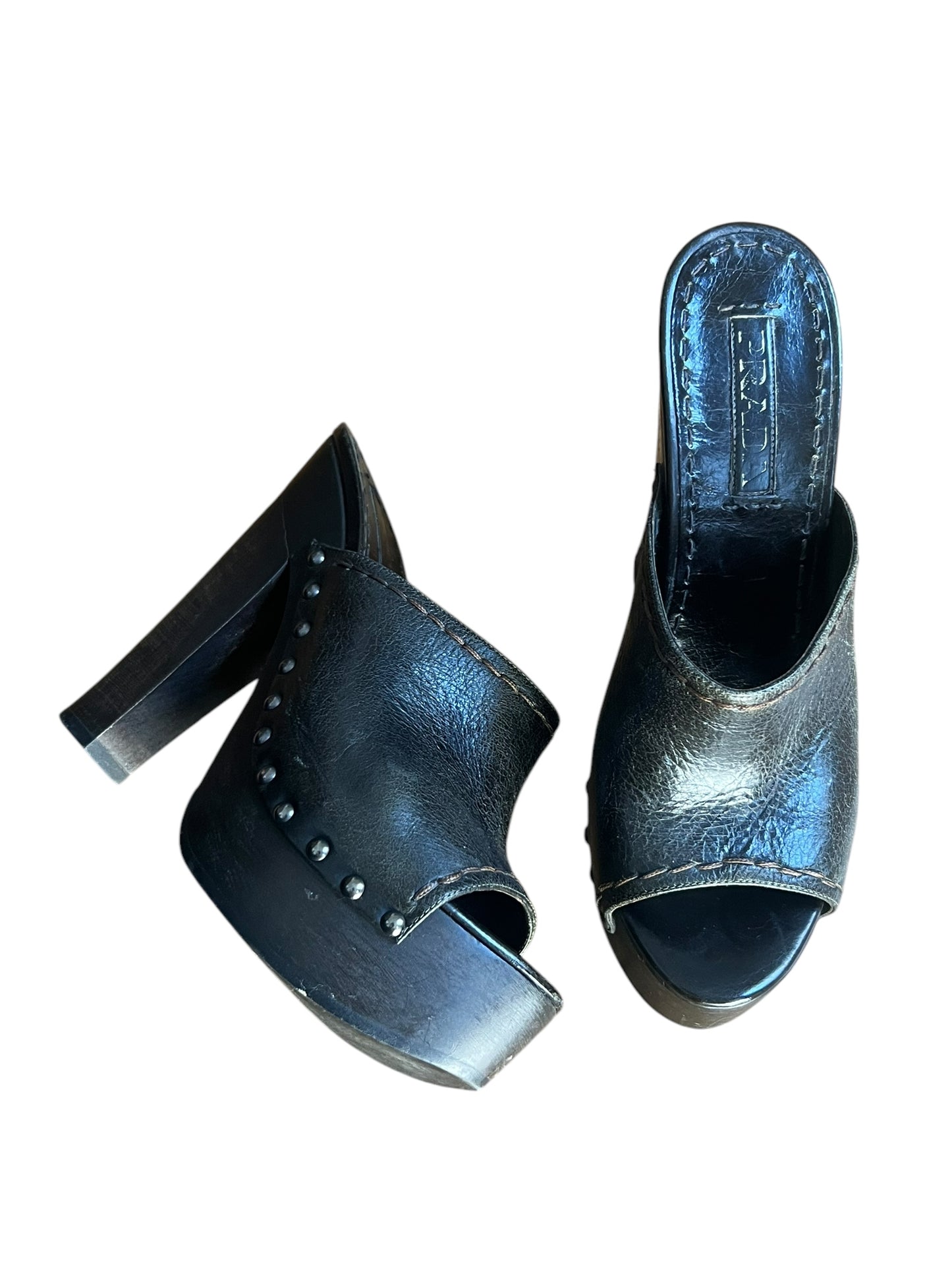 PRADA STUDDED LEATHER SABOT