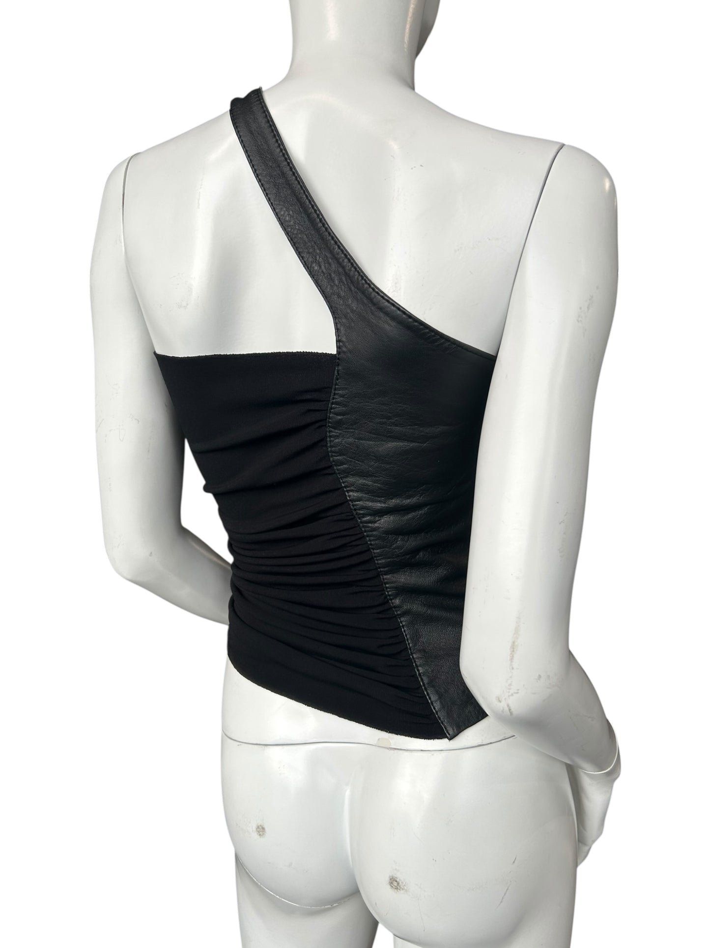 ASYMETRICAL COLLAR LEATHER TOP