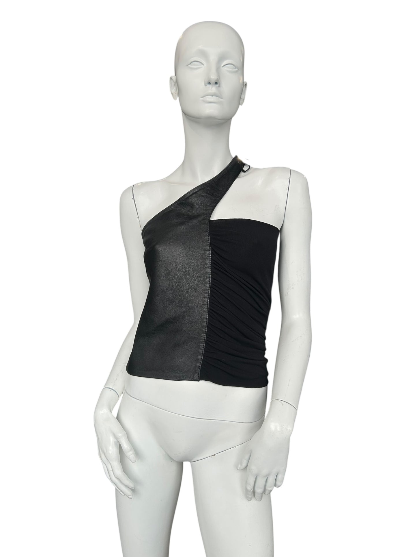 ASYMETRICAL COLLAR LEATHER TOP