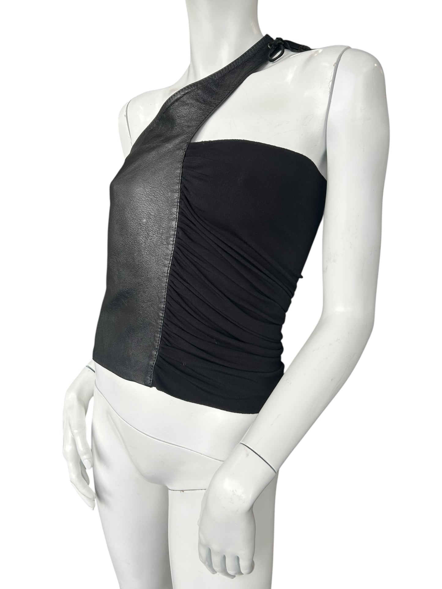 ASYMETRICAL COLLAR LEATHER TOP