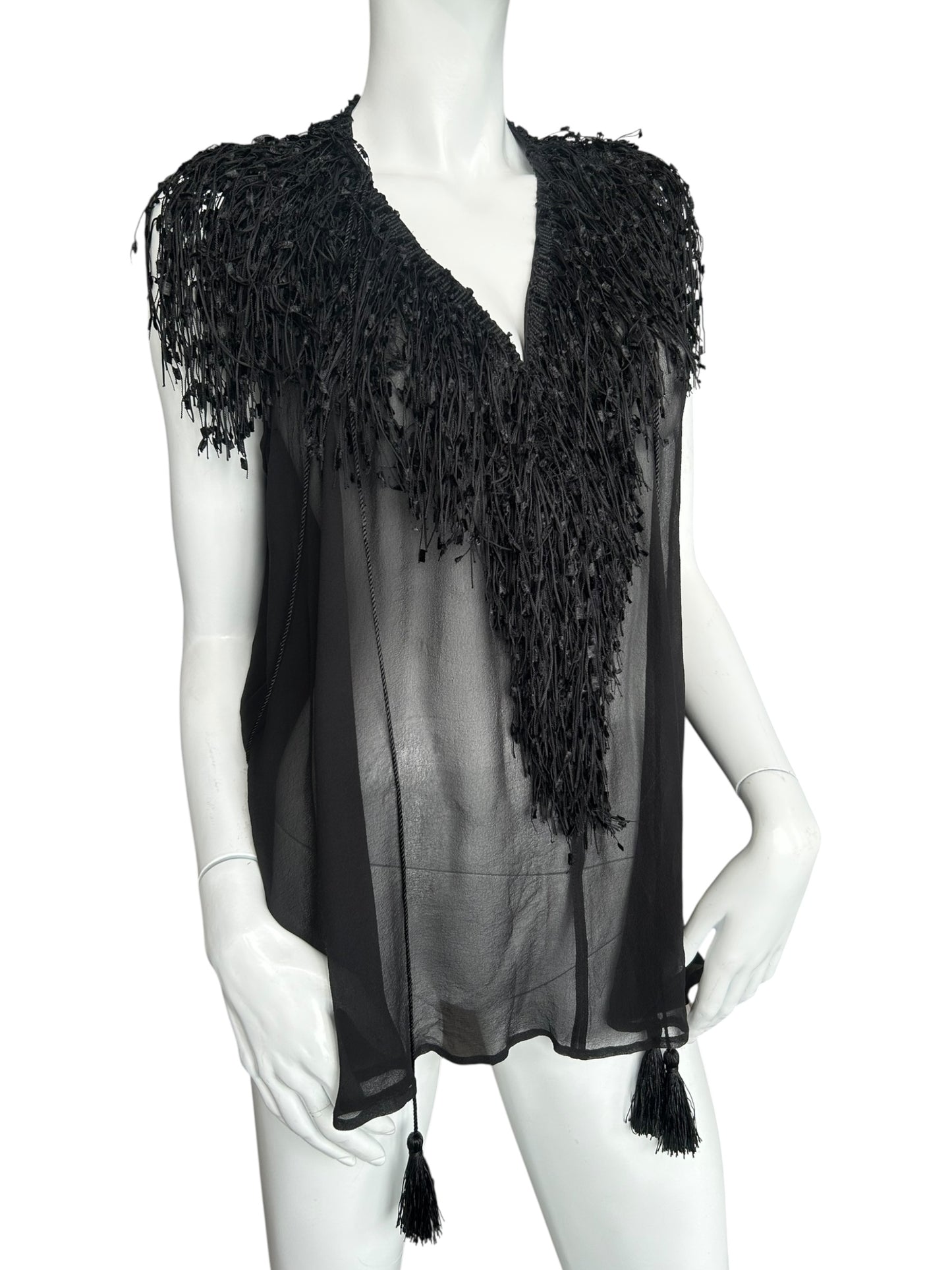 PLEIN SUD BLACK SILK BEADED TOP