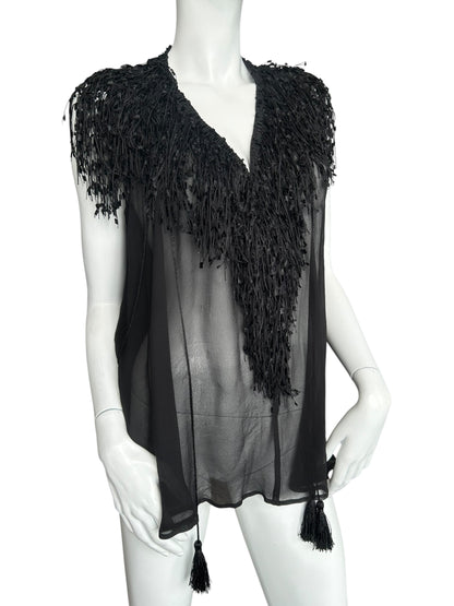 PLEIN SUD BLACK SILK BEADED TOP