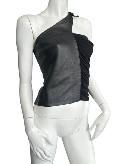 ASYMETRICAL COLLAR LEATHER TOP