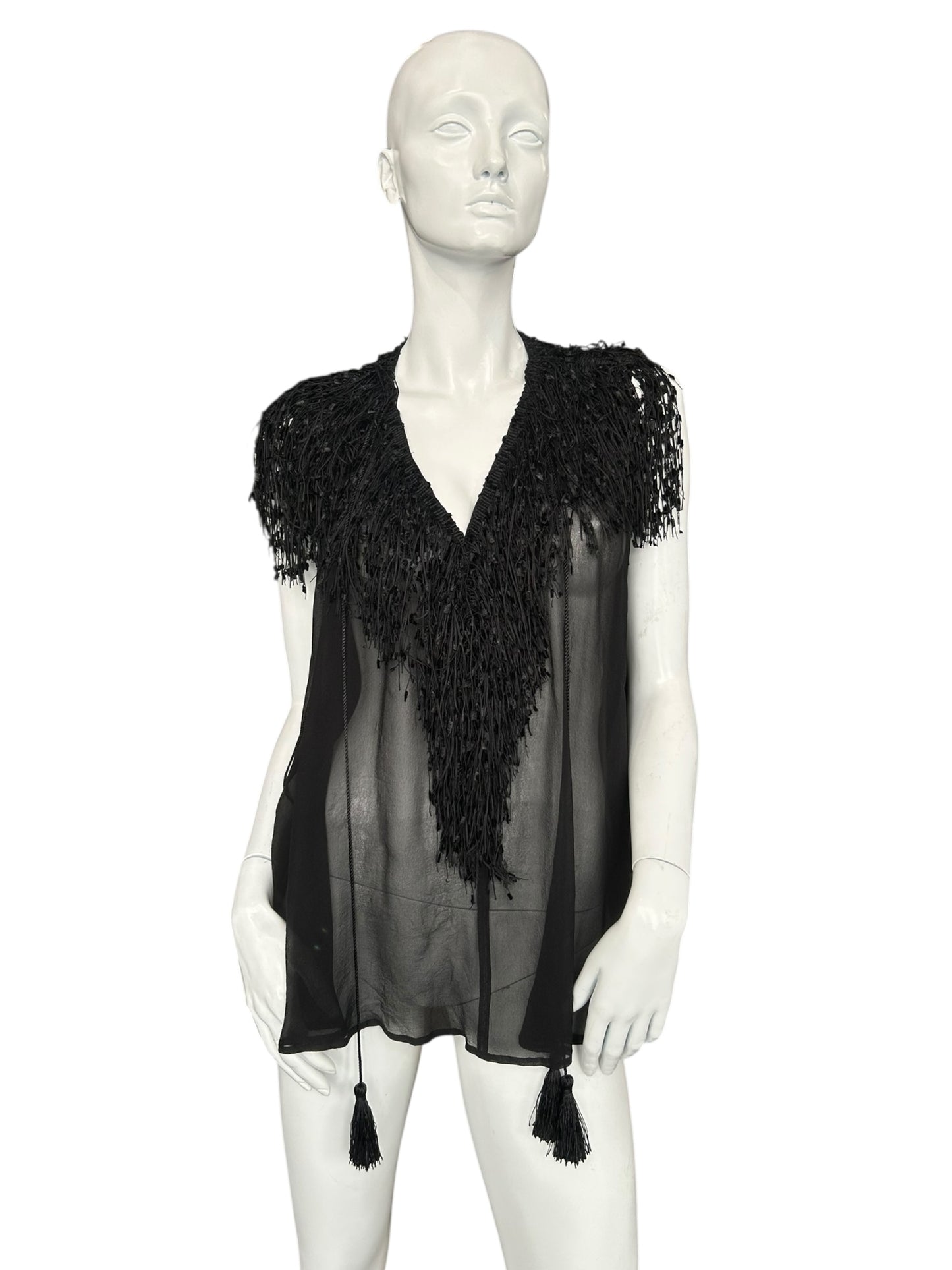 PLEIN SUD BLACK SILK BEADED TOP