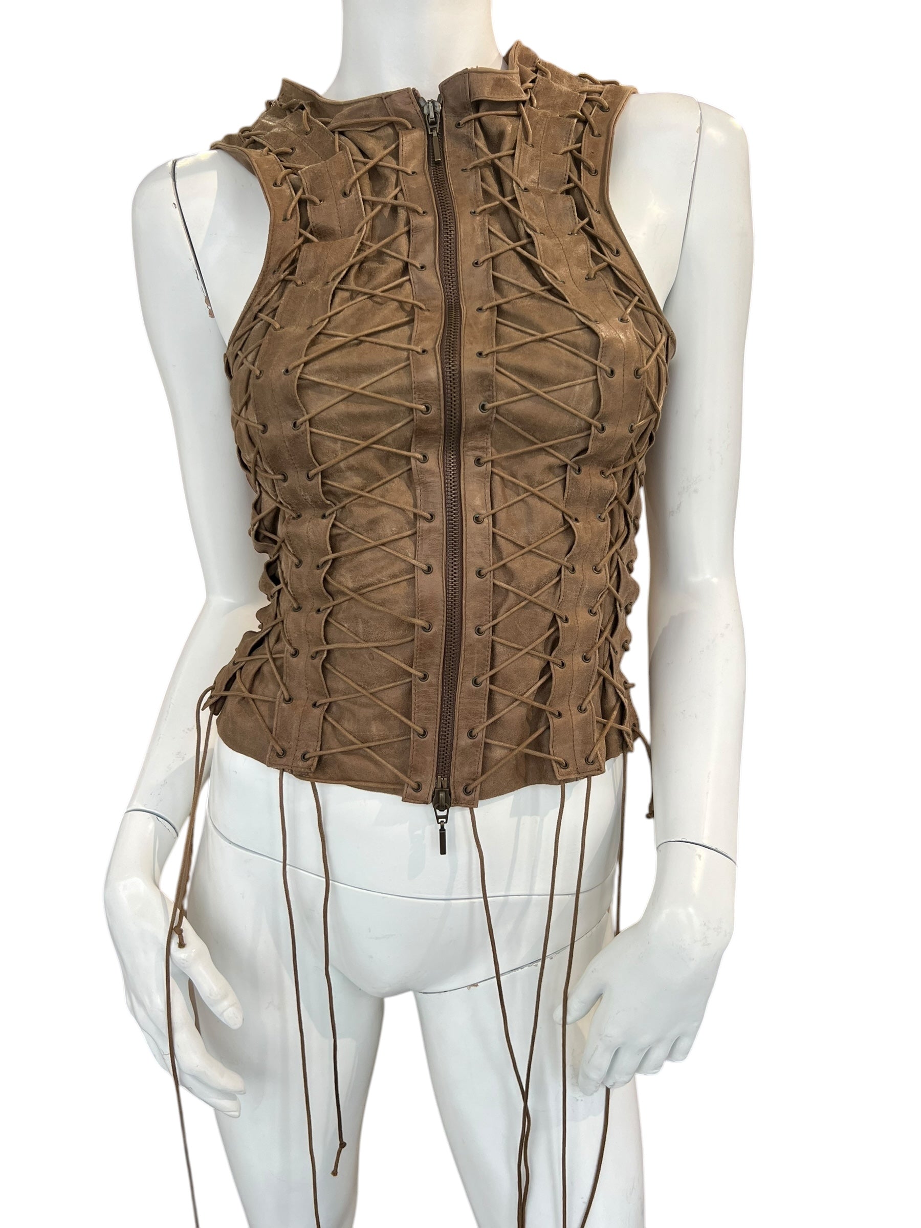 PLEIN SUD F/W 2002 CAGE LEATHER VEST