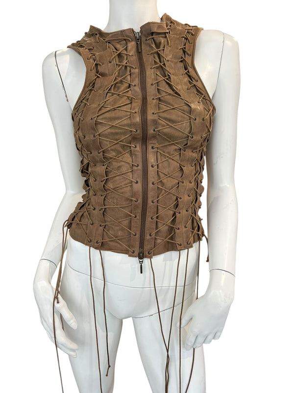 PLEIN SUD F/W 2002 CAGE LEATHER VEST