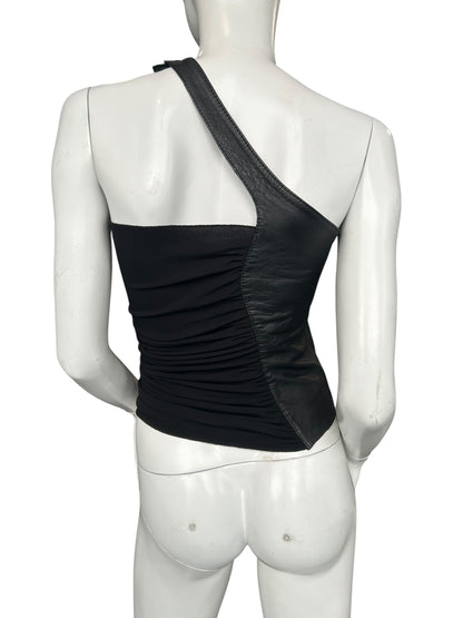 ASYMETRICAL COLLAR LEATHER TOP