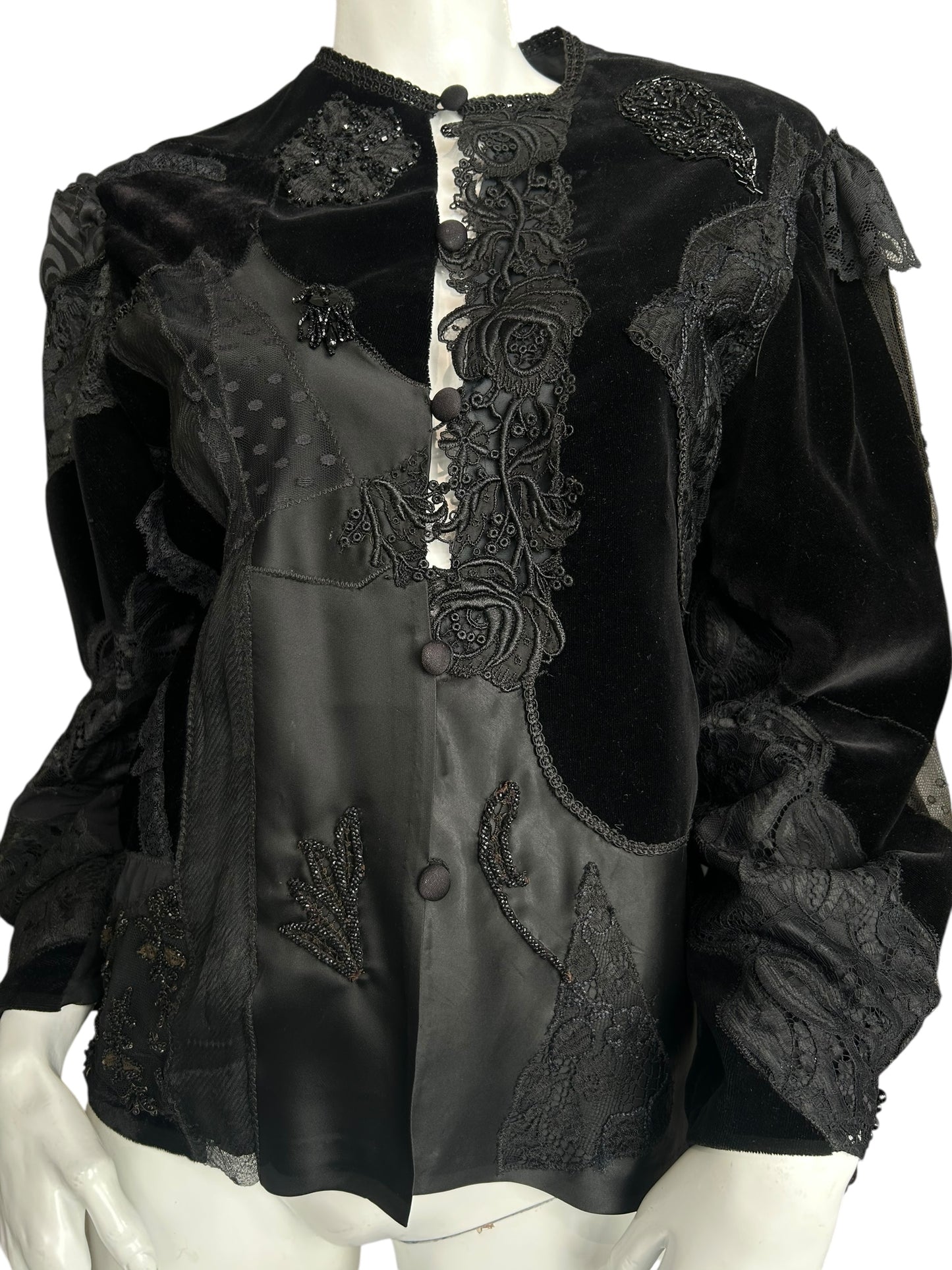 VINTAGE JACQUARD LACE AND VELVET EMBROIDERED JACKET