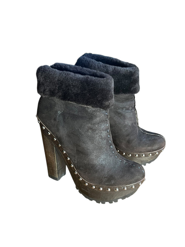 MIU MIU WEDGE STUDDED BOOTS