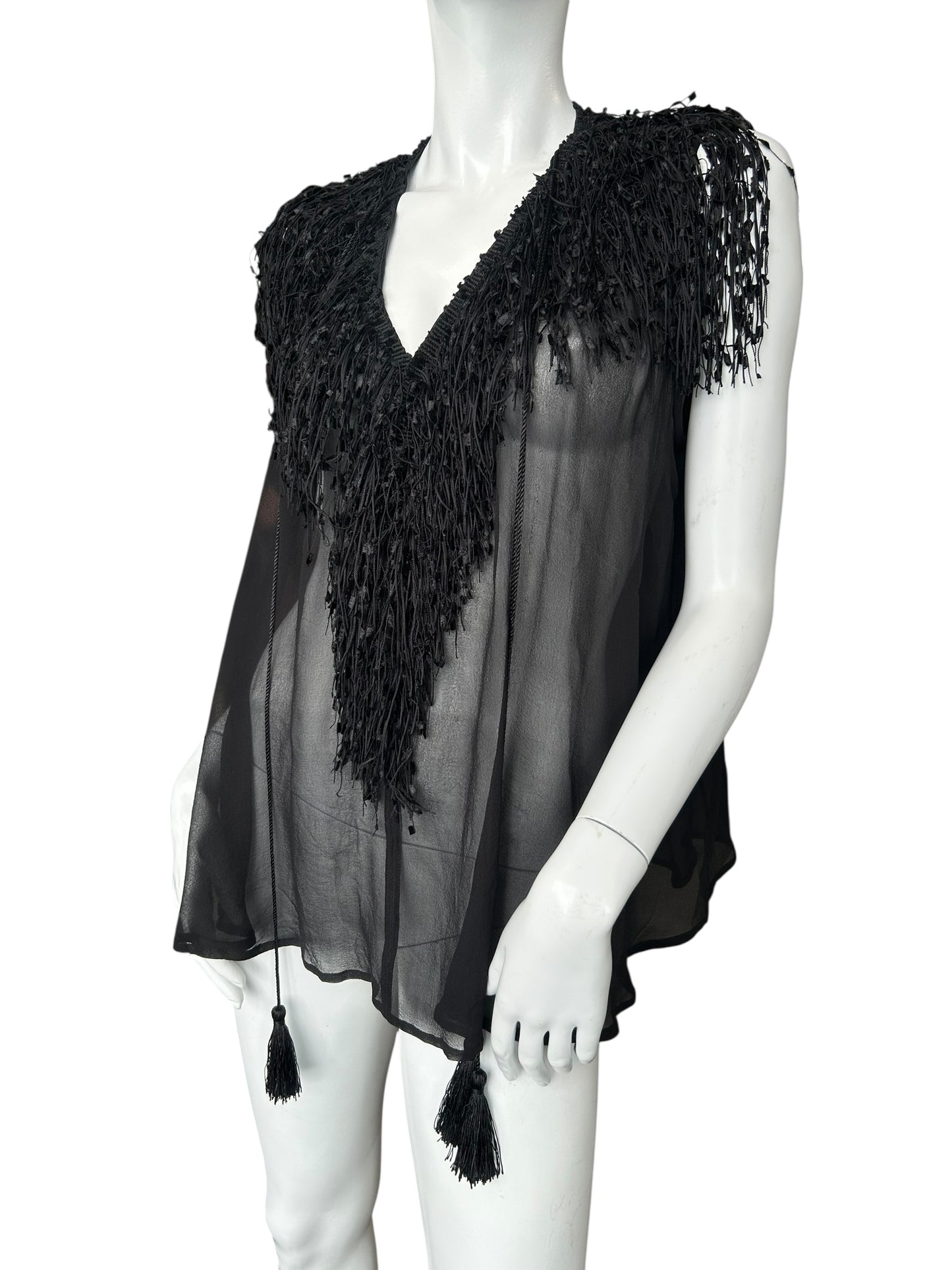 PLEIN SUD BLACK SILK BEADED TOP