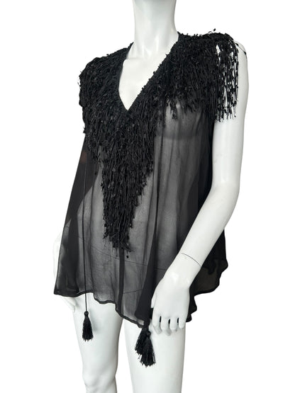 PLEIN SUD BLACK SILK BEADED TOP