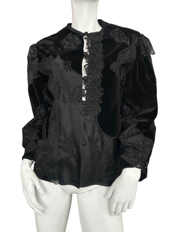 VINTAGE JACQUARD LACE AND VELVET EMBROIDERED JACKET