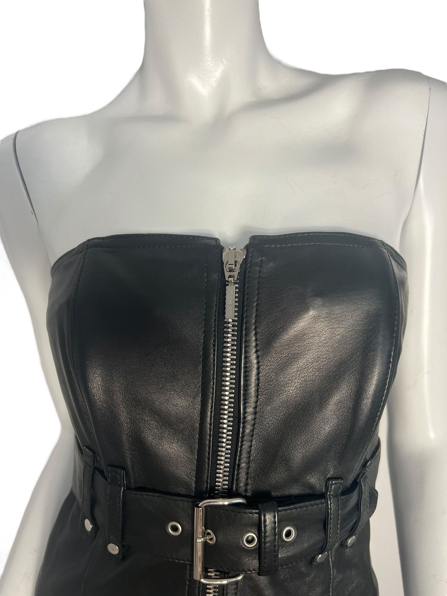 PLEIN SUD LEATHER BUSTIER DRESS
