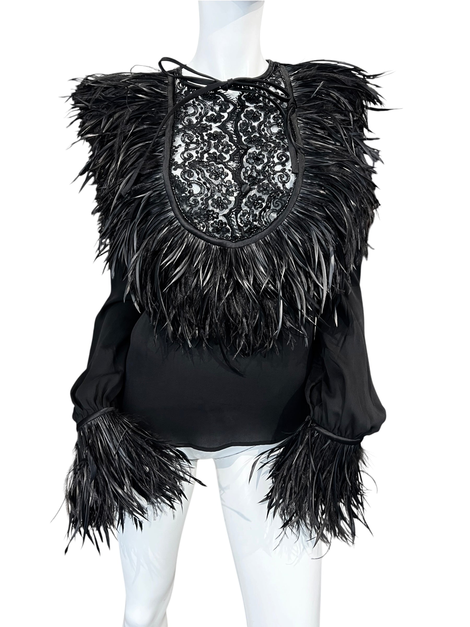 DSQUARED SILK & OSTRICH FEATHERS BLOUSE