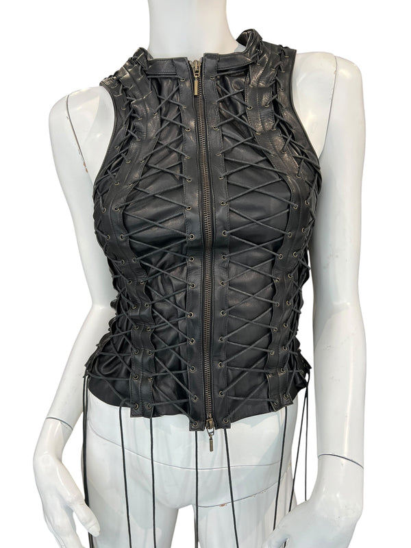 PLEIN SUD F/W 2002 CAGE LEATHER VEST