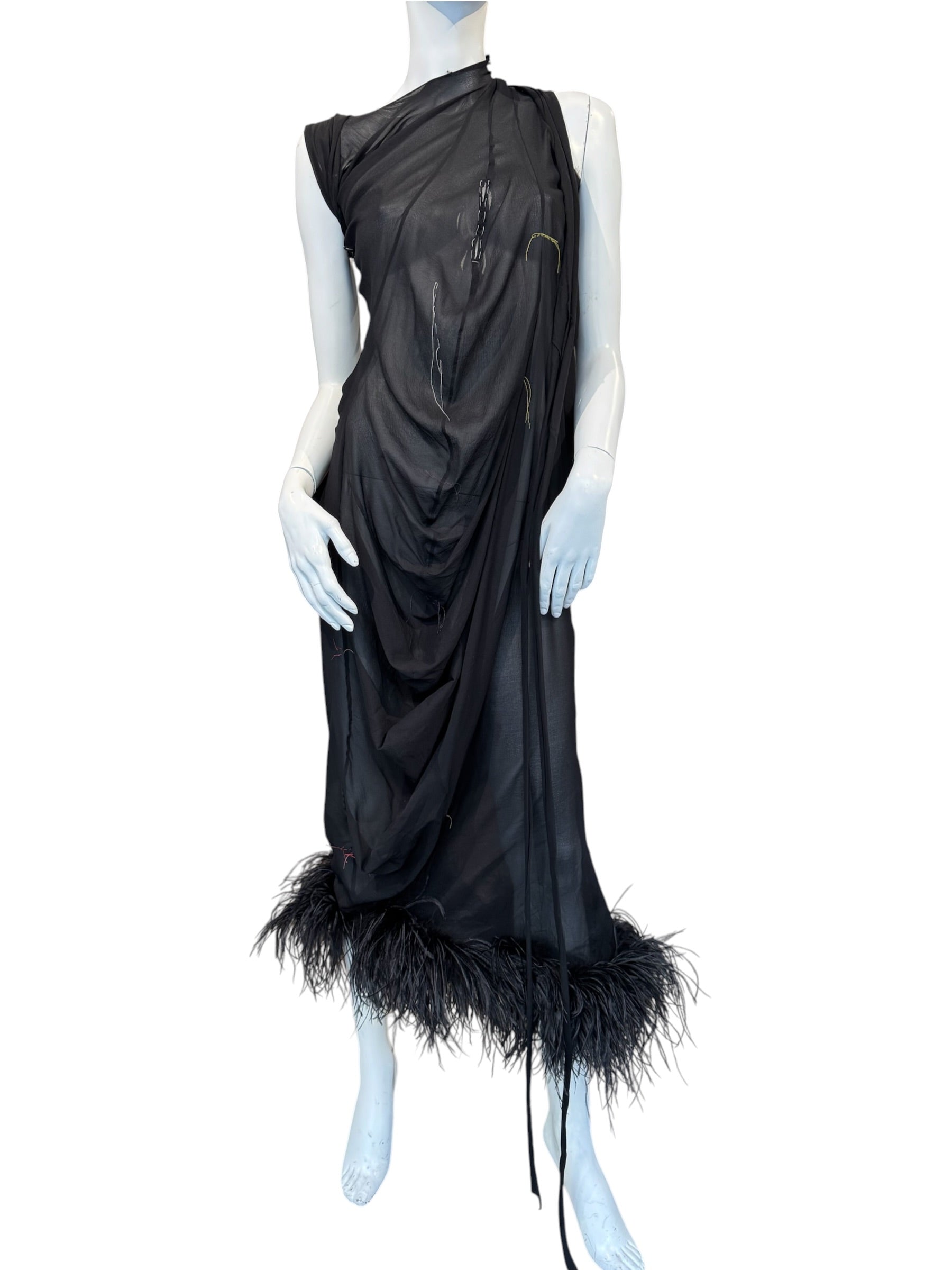 MAISON MARGIELA SILK & FEATHERS DRESS