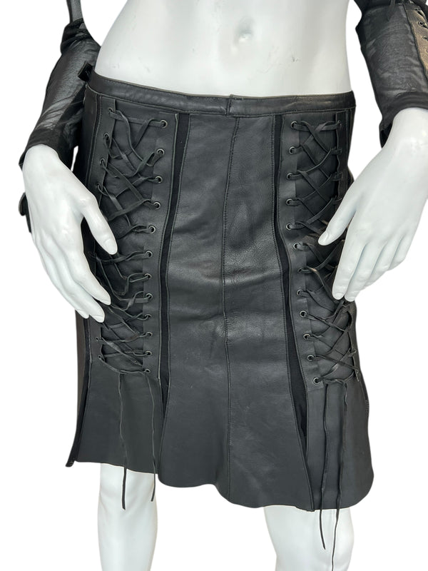 VINTAGE LEATHER LACE UP SKIRT