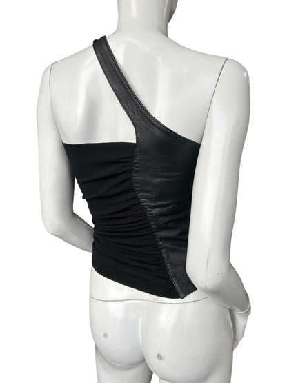 ASYMETRICAL COLLAR LEATHER TOP