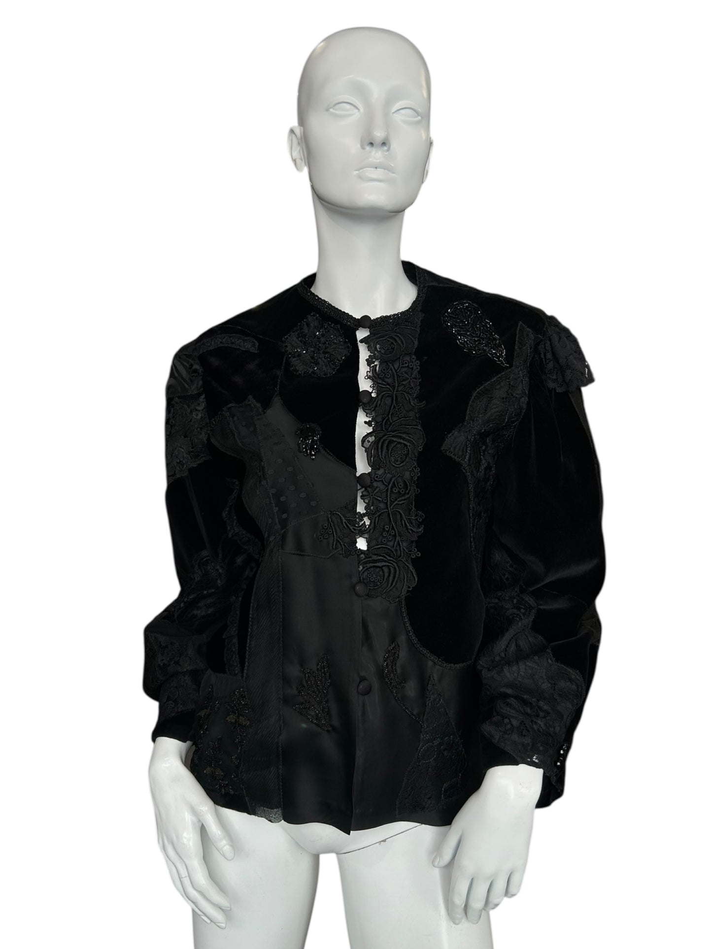 VINTAGE JACQUARD LACE AND VELVET EMBROIDERED JACKET
