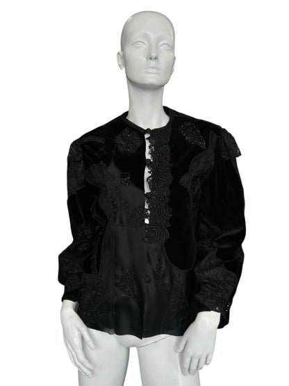 VINTAGE JACQUARD LACE AND VELVET EMBROIDERED JACKET