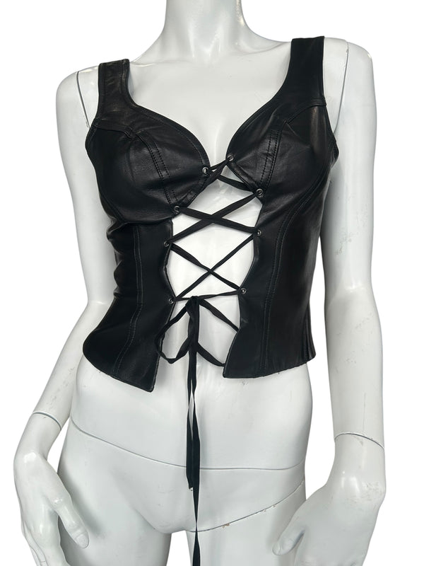PLEIN SUD LEATHER CORSET TOP