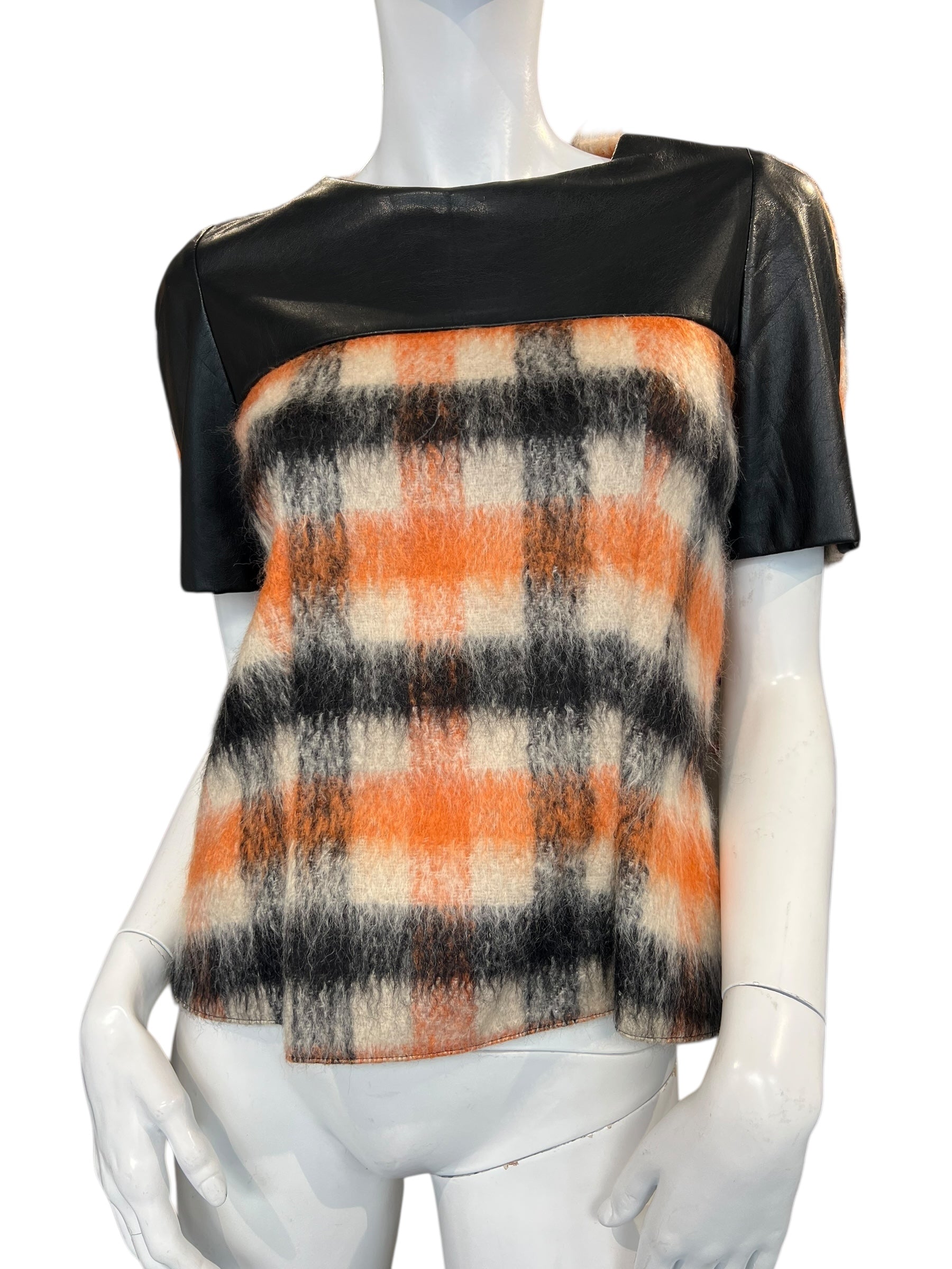 BALENCIAGA LEATHER AND TARTAN TOP