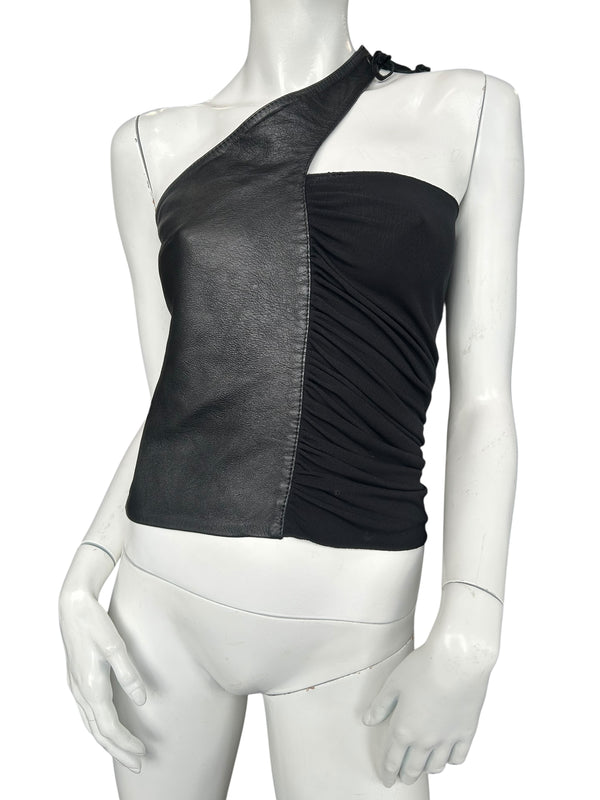 ASYMETRICAL COLLAR LEATHER TOP