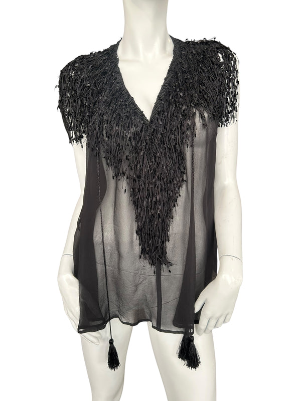 PLEIN SUD BLACK SILK BEADED TOP
