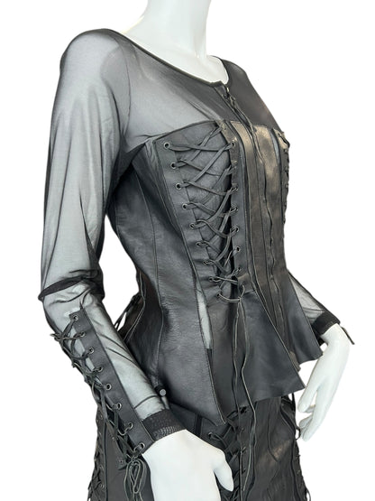 VINTAGE LEATHER LACE UP TOP
