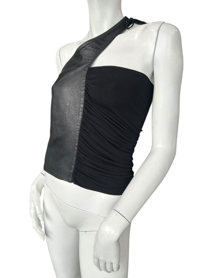 ASYMETRICAL COLLAR LEATHER TOP