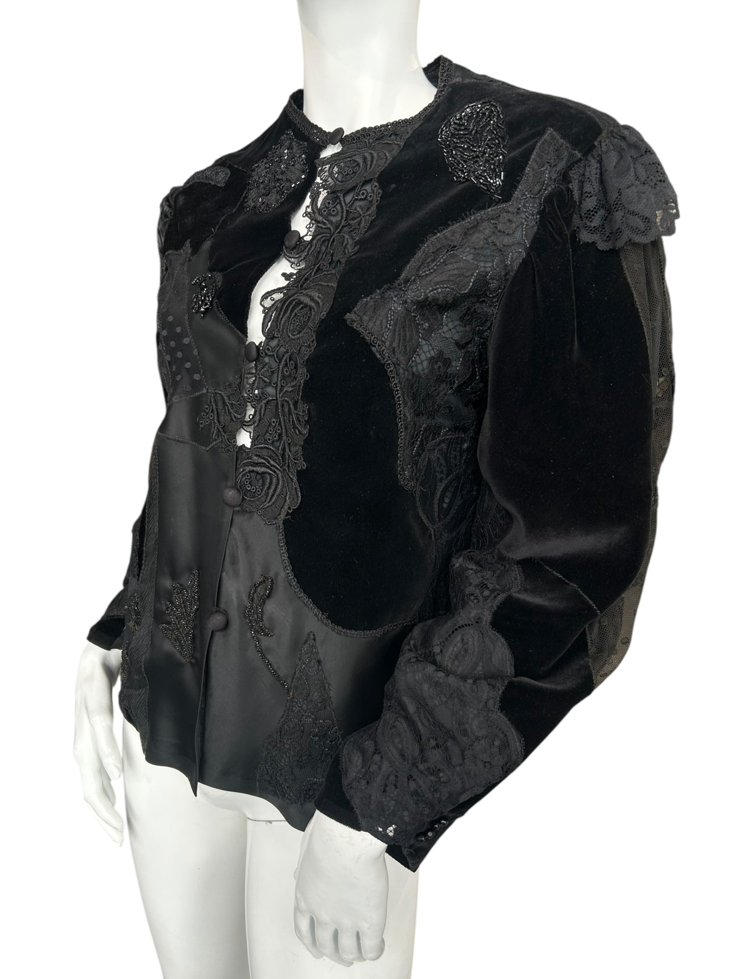 VINTAGE JACQUARD LACE AND VELVET EMBROIDERED JACKET
