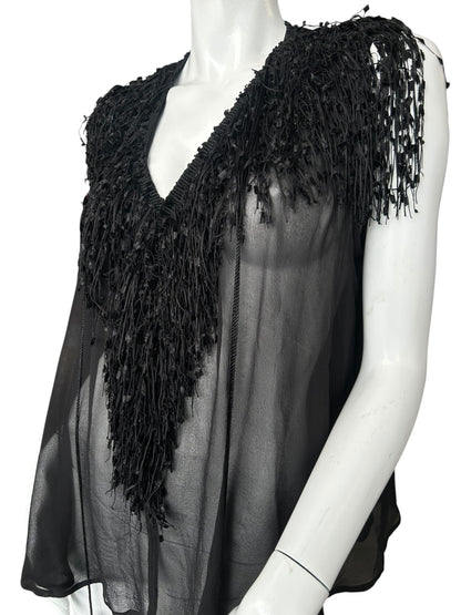 PLEIN SUD BLACK SILK BEADED TOP