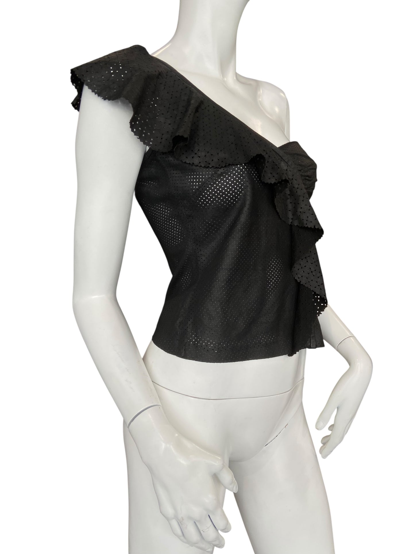 PLEIN SUD LEATHER S/S 2002 ASYMETRICAL TOP