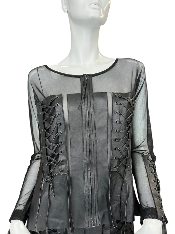 VINTAGE LEATHER LACE UP TOP